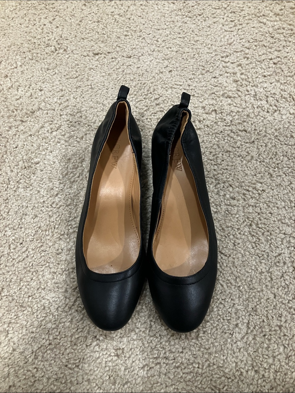 J. Crew Black Leather Ballet Heels with Heel Tab